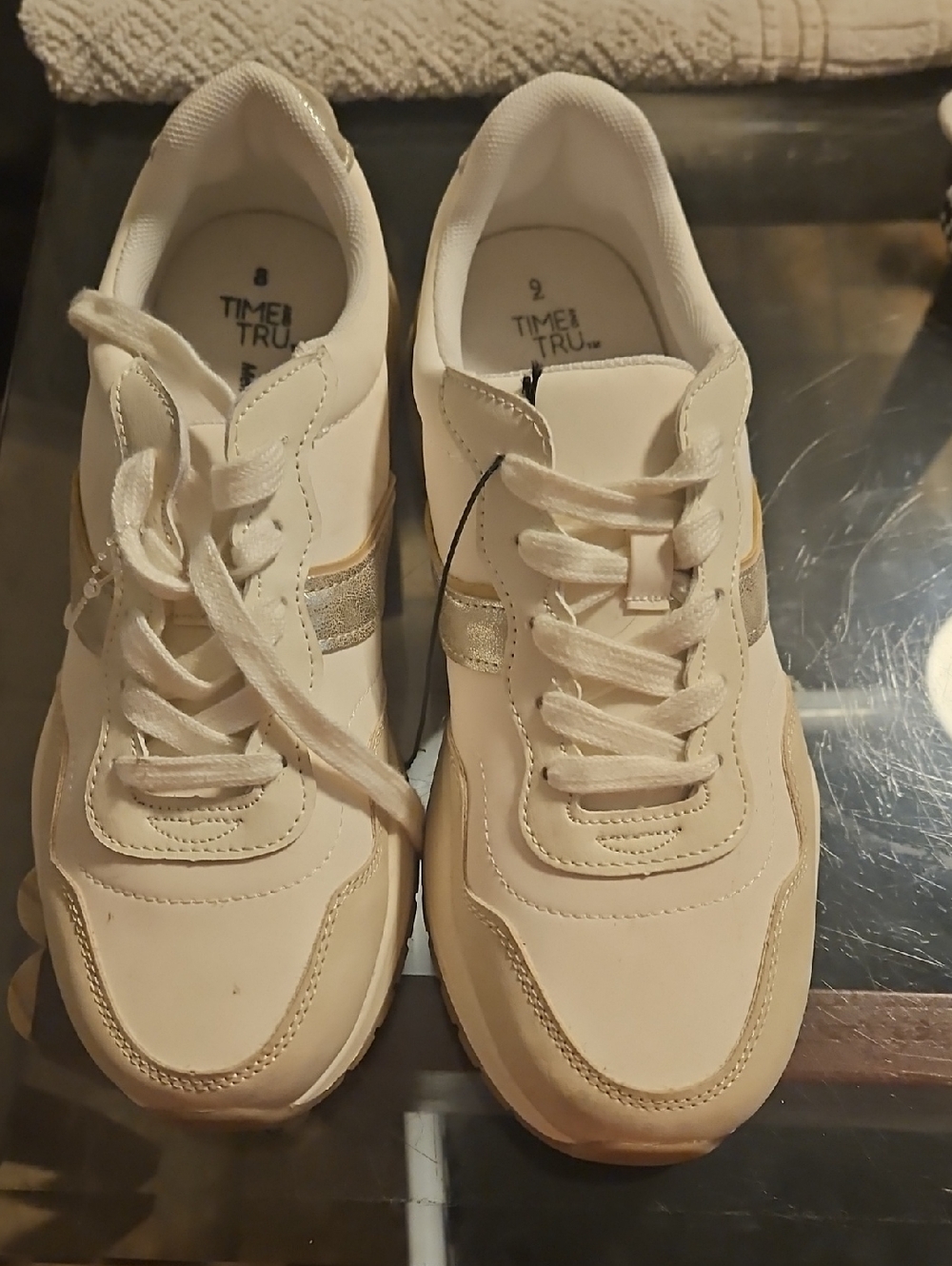 Time and Tru Beige and White Lace-Up Sneakers